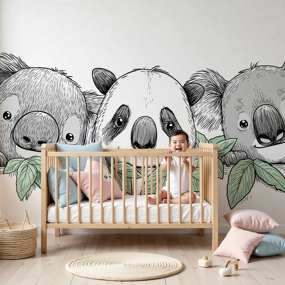 Lastenhuoneen tapetti | Karvaiset ystävät kaksi koalaa ja panda