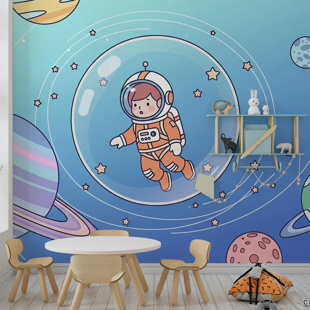 Lastenhuoneen tapetti | Kelluva astronautti värikkäässä universumissa