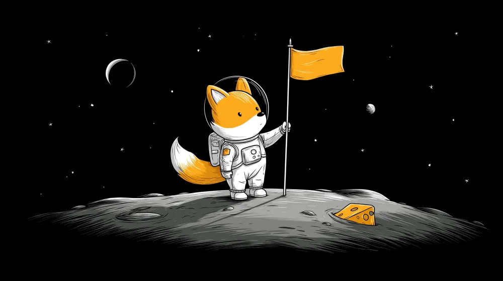 Lastenhuoneen tapetti | Kettu astronauttina kuussa lipun ja juuston kanssa