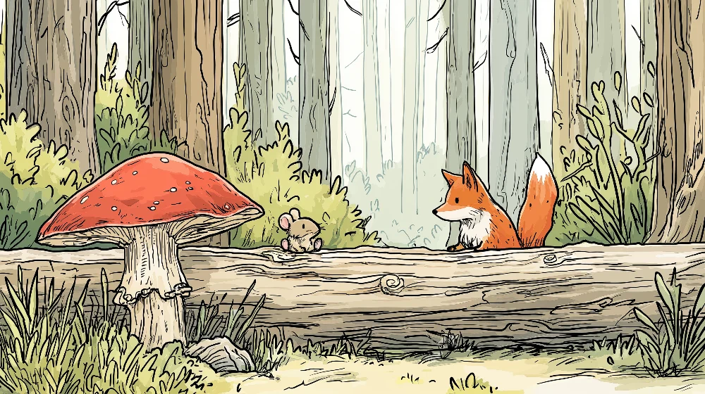 Lastenhuoneen tapetti | Kettu ja hiiri lumotussa metsässä