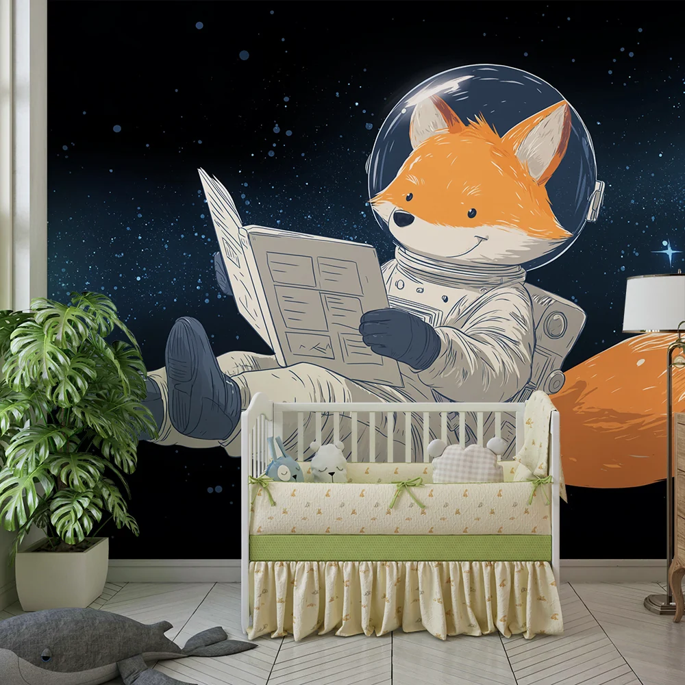 Lastenhuoneen tapetti | Kettu-astronautti kellumassa avaruudessa