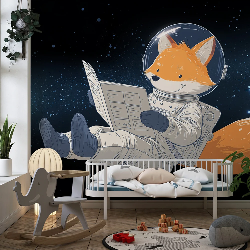 Lastenhuoneen tapetti | Kettu-astronautti kellumassa avaruudessa