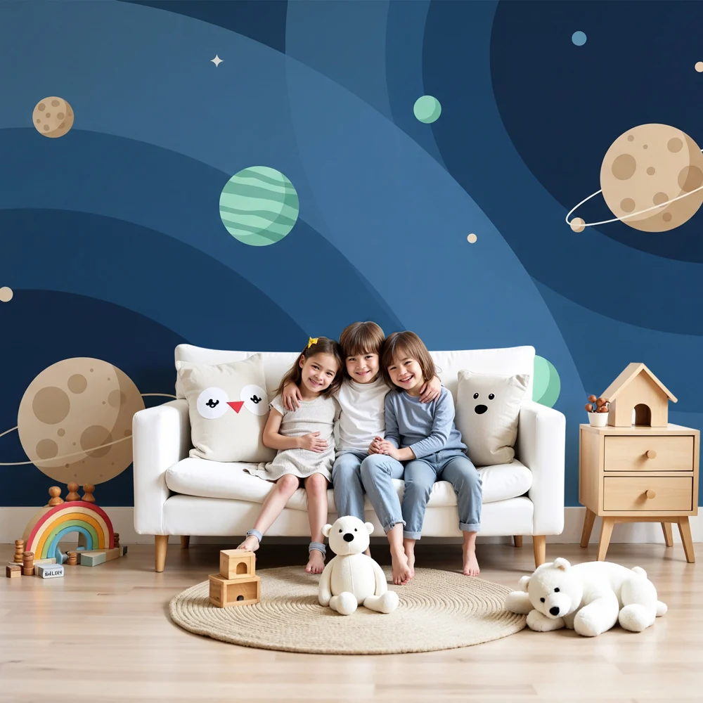 Lastenhuoneen tapetti | Kiehtova universumi ja värikkäät planeetat