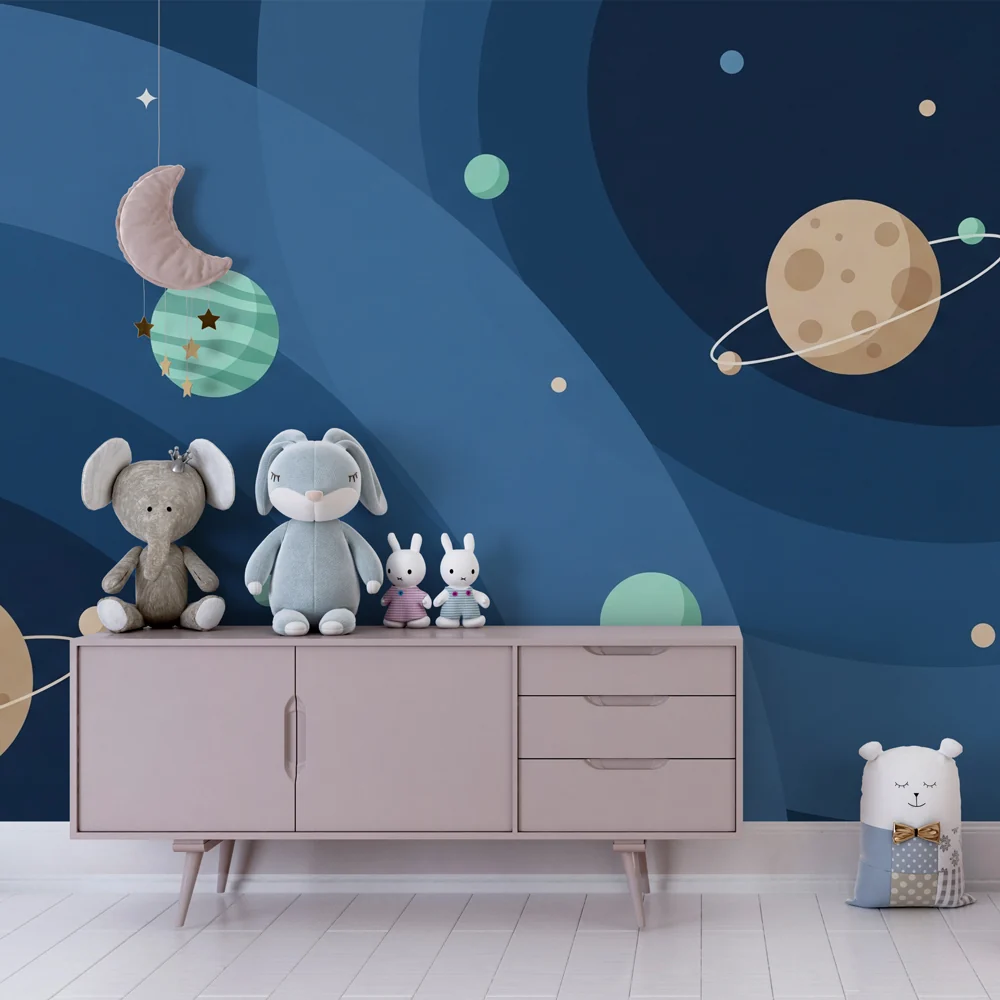 Lastenhuoneen tapetti | Kiehtova universumi ja värikkäät planeetat