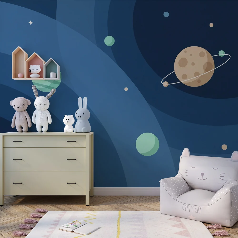 Lastenhuoneen tapetti | Kiehtova universumi ja värikkäät planeetat