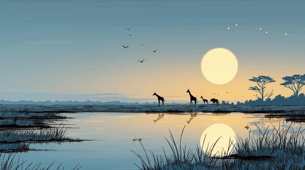 Lastenhuoneen tapetti | Kirahveja auringonlaskussa savannilla