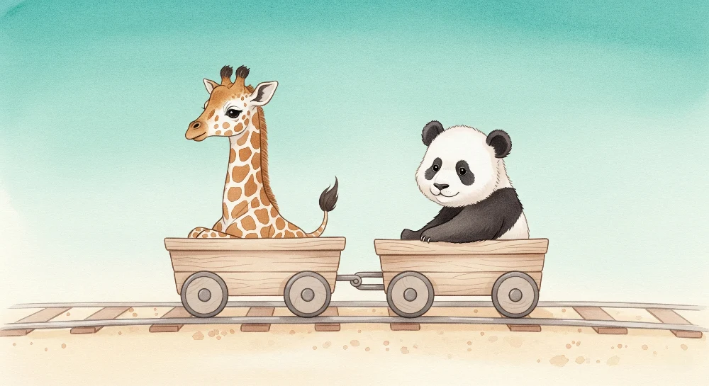 Lastenhuoneen tapetti | Kirahvi ja panda vaunussa