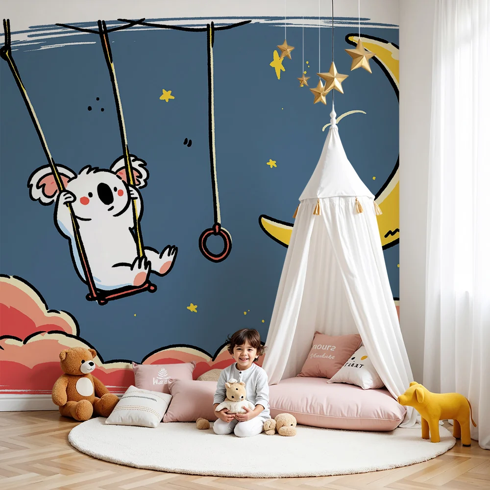 Lastenhuoneen tapetti | Koala keinussa kuun alla