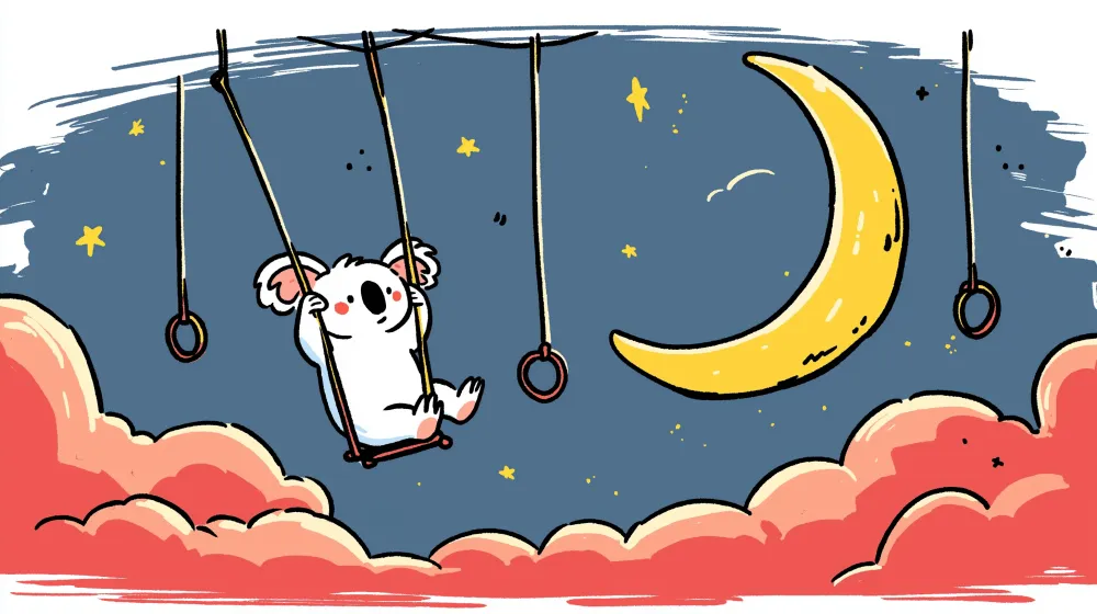 Lastenhuoneen tapetti | Koala keinussa kuun alla
