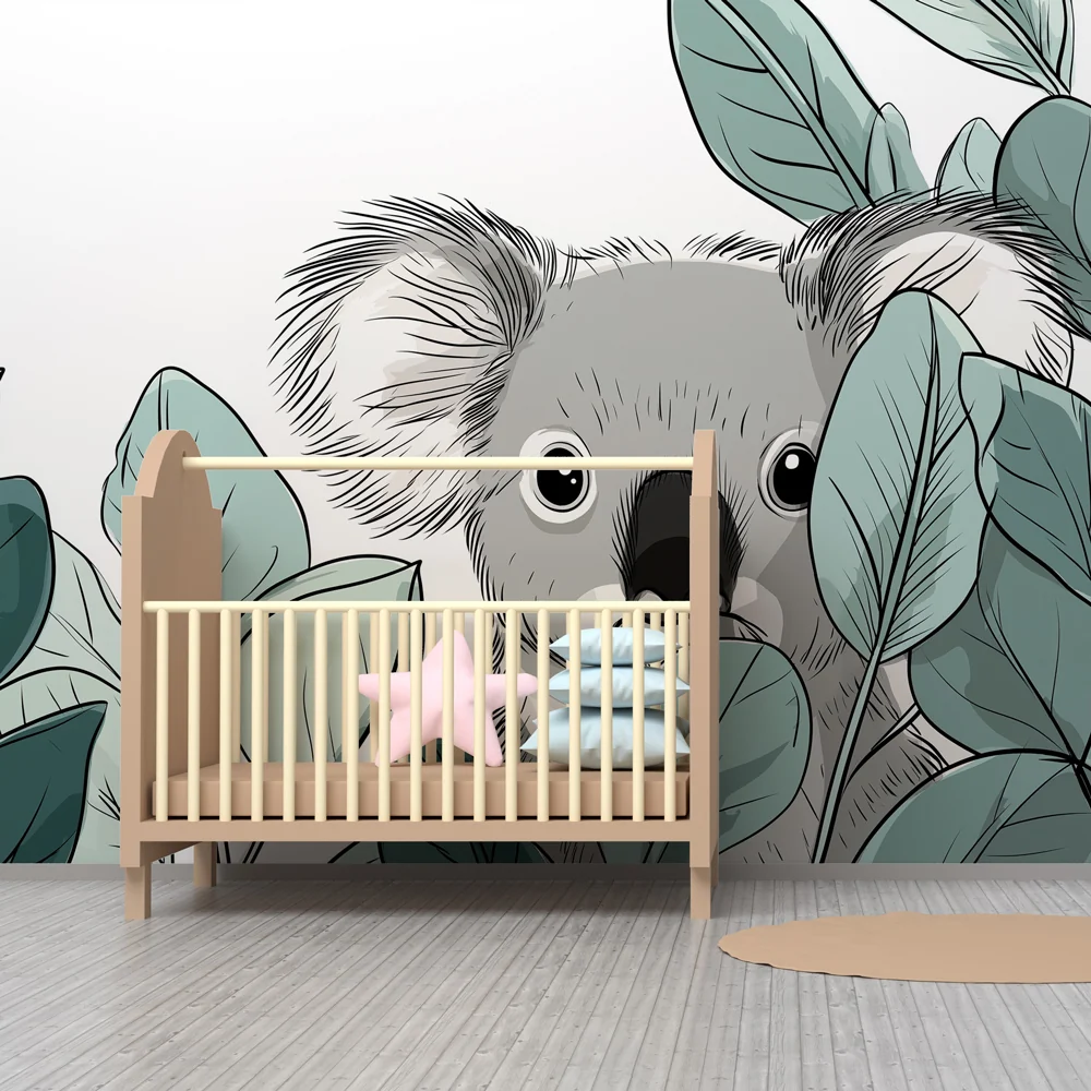 Lastenhuoneen tapetti | Söpö koala lehtien keskellä