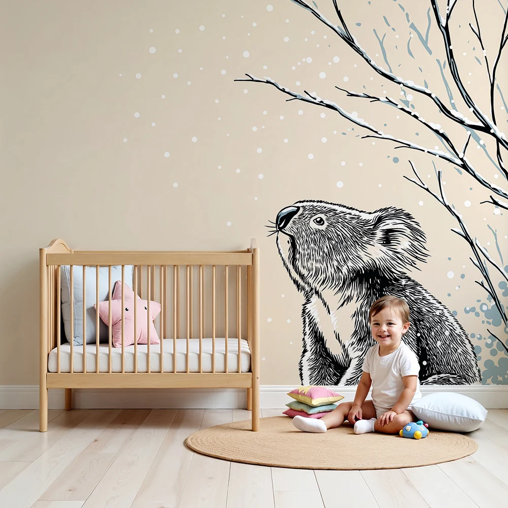 Lastenhuoneen tapetti | Koala lumen alla herkillä oksilla