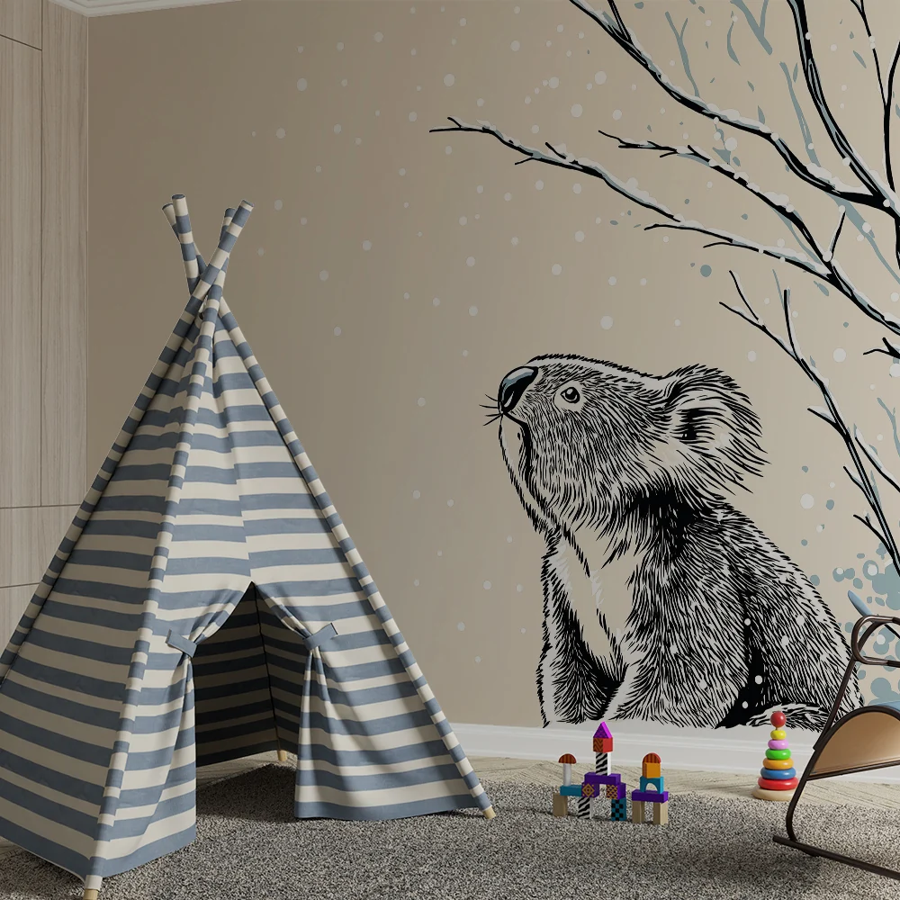 Lastenhuoneen tapetti | Koala lumen alla herkillä oksilla