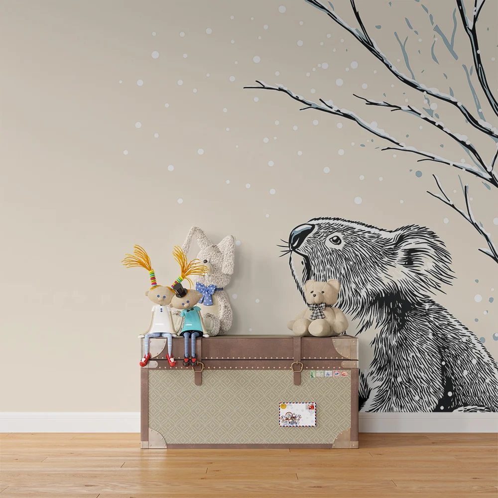 Lastenhuoneen tapetti | Koala lumen alla herkillä oksilla