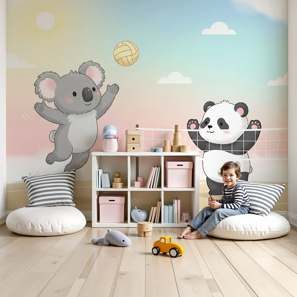 Lastenhuoneen tapetti | Koala ja panda pelaavat rantapalloa