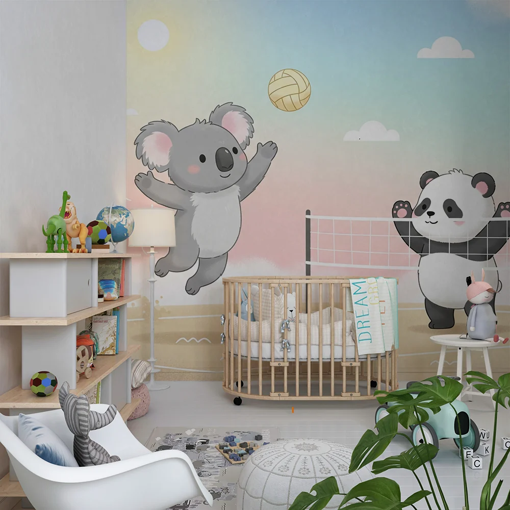 Lastenhuoneen tapetti | Koala ja panda pelaavat rantapalloa