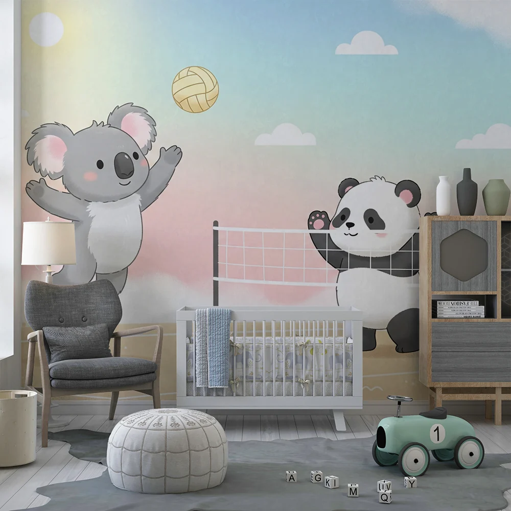 Lastenhuoneen tapetti | Koala ja panda pelaavat rantapalloa