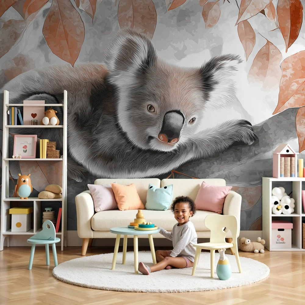 Lastenhuoneen tapetti | Kodikas koala lehtiensä keskellä