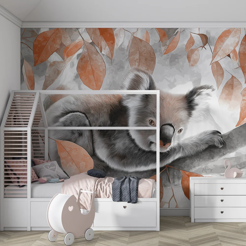 Lastenhuoneen tapetti | Kodikas koala lehtiensä keskellä