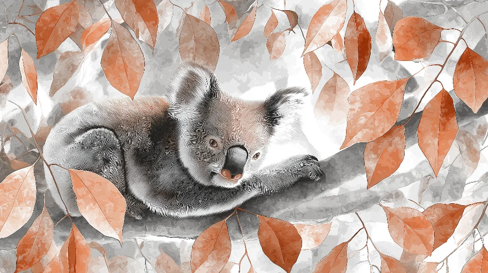 Lastenhuoneen tapetti | Kodikas koala lehtiensä keskellä