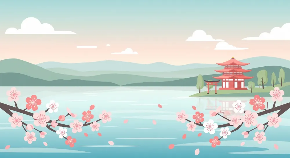 Lastenhuoneen tapetti | Kukkivat kirsikkapuut ja rauhallinen japanilainen maisema