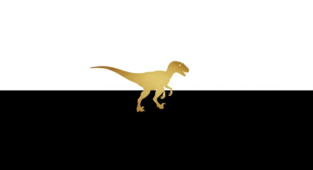 Lastenhuoneen tapetti | Kultainen dinosaurusten kuva mustalla ja valkoisella taustalla