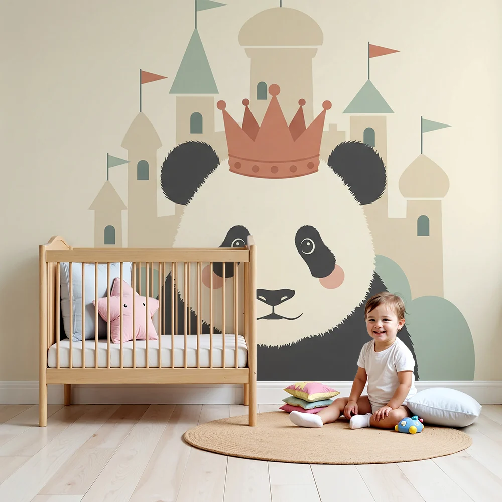 Lastenhuoneen tapetti | Kuninkaallinen panda linnansa edessä