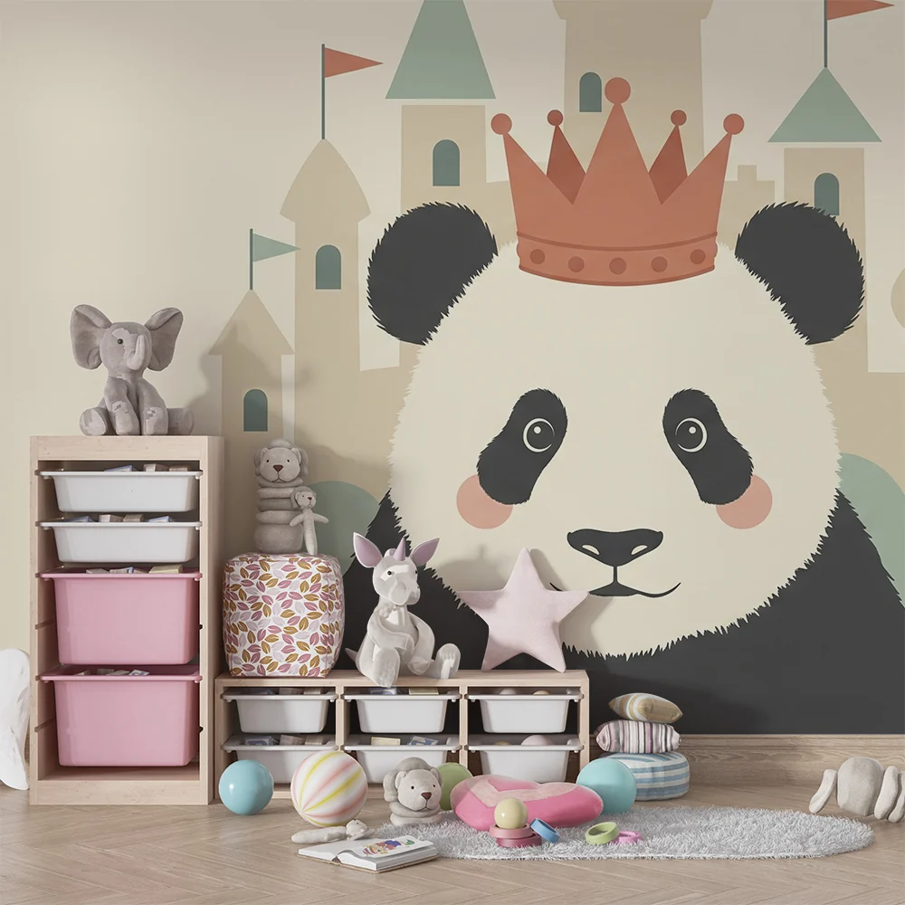 Lastenhuoneen tapetti | Kuninkaallinen panda linnansa edessä
