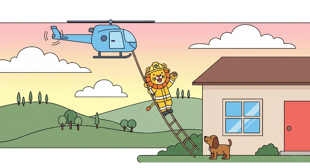 Lastenhuoneen tapetti | Leijona palomies ja toimiva helikopteri