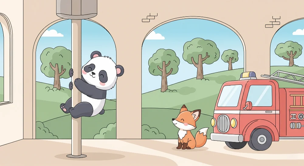 Lastenhuoneen tapetti | leikkisä panda ja utelias kettu