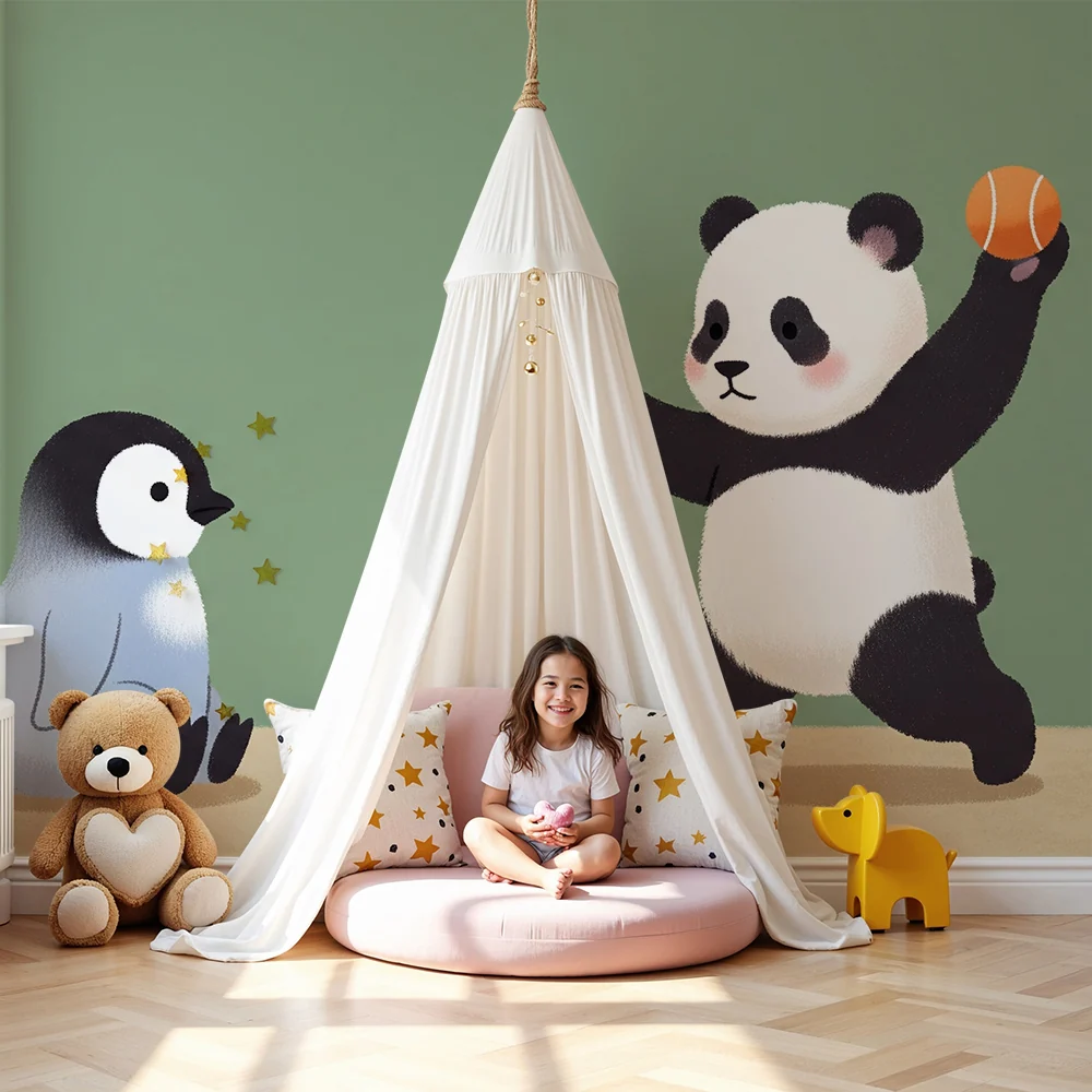 Lastenhuoneen tapetti | Leikkivä panda ja utelias pingviini