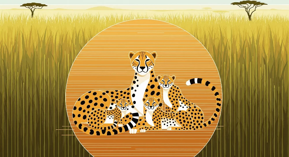 Lastenhuoneen tapetti | Leopardiperhe kultaisella savannilla