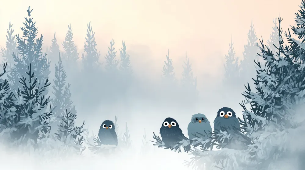 Lastenhuoneen tapetti | Linnut sumuisessa metsässä