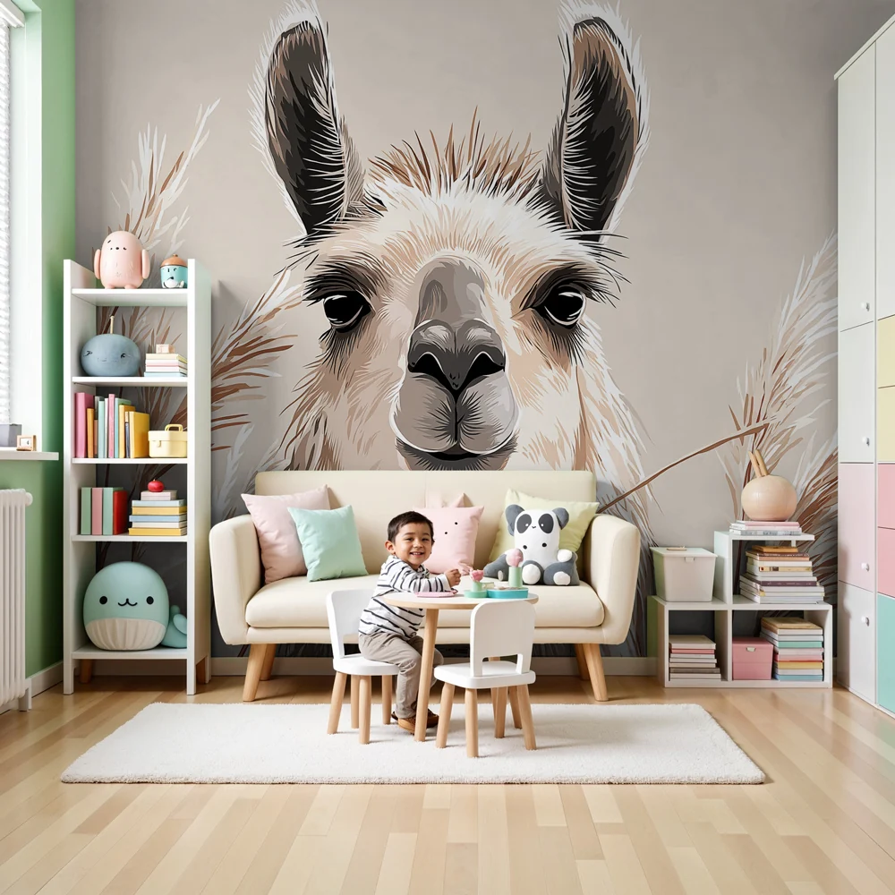 Lastenhuoneen tapetti | Llama keskellä ruohoa