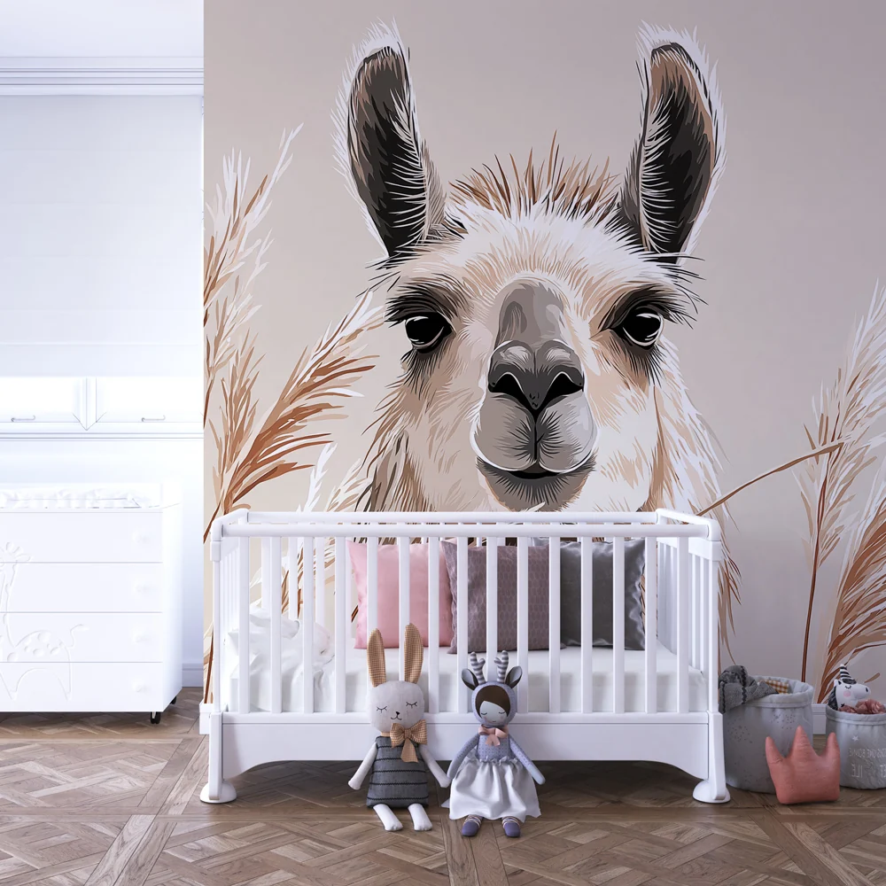 Lastenhuoneen tapetti | Llama keskellä ruohoa