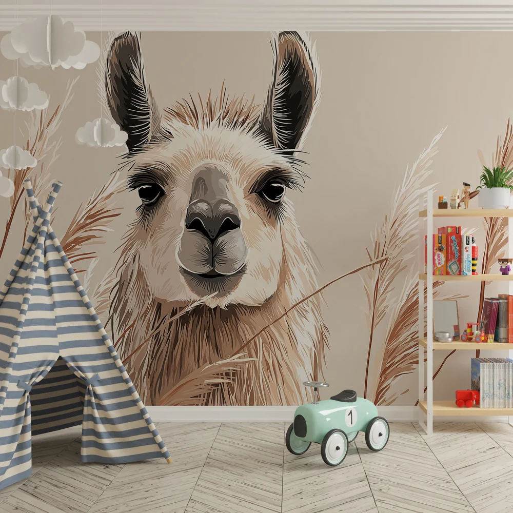 Lastenhuoneen tapetti | Llama keskellä ruohoa