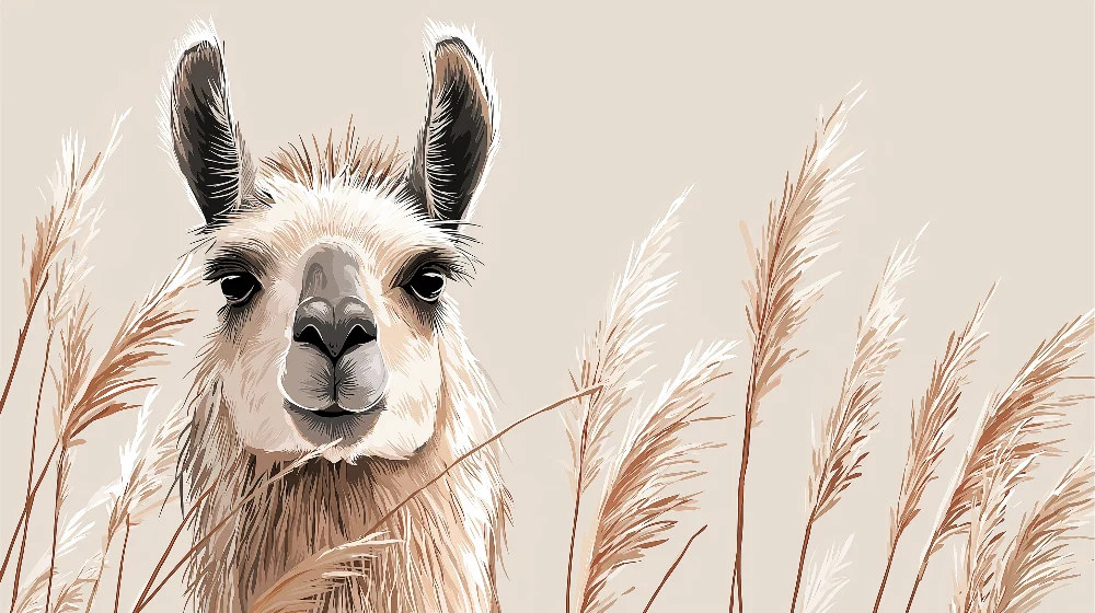 Lastenhuoneen tapetti | Llama keskellä ruohoa