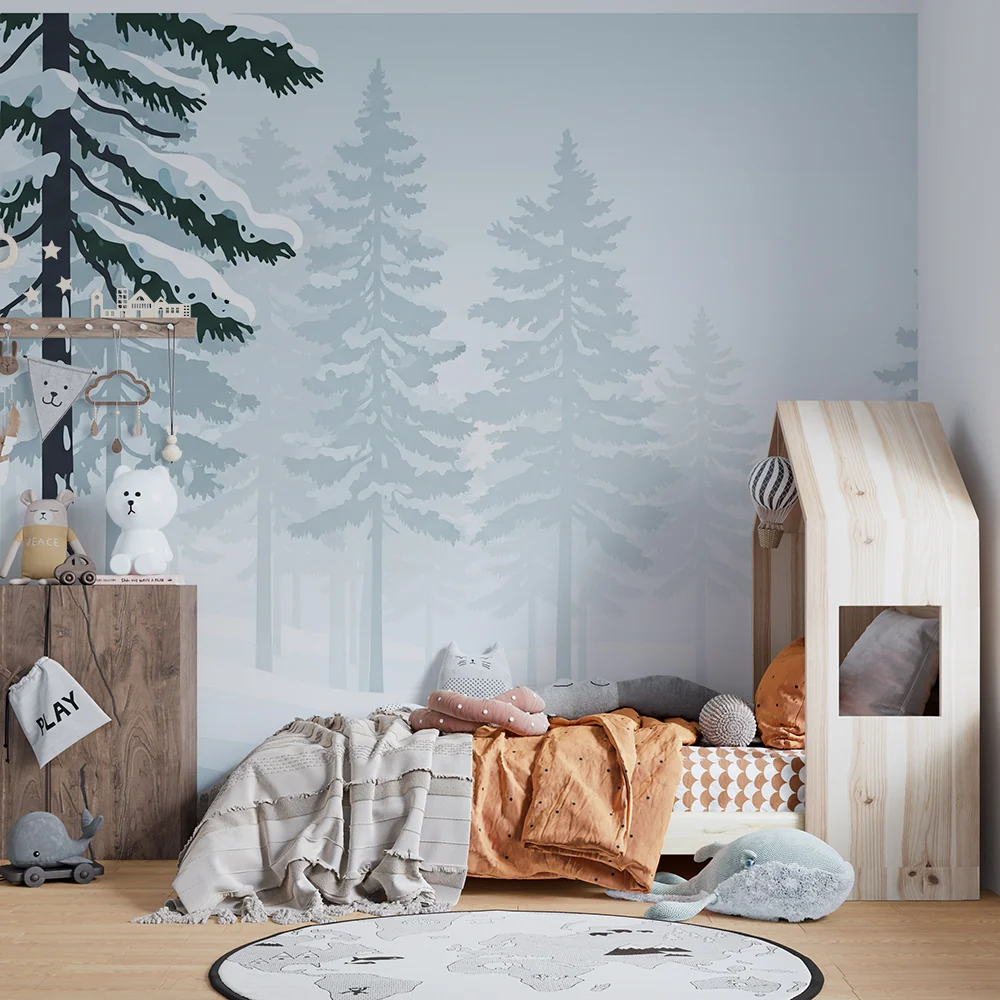 Lastenhuoneen tapetti | Lumiset metsät ja mahtavat kuuset