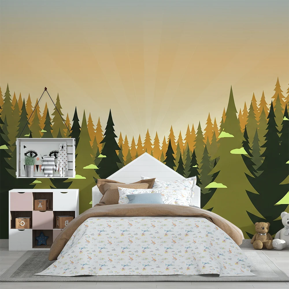 Lastenhuoneen tapetti | Lumottu metsä majesteettisilla kuusilla