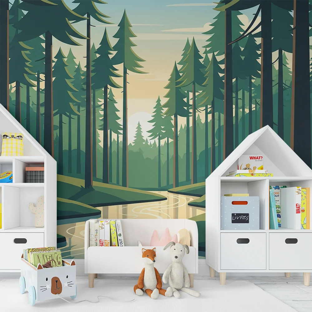 Lastenhuoneen tapetti | Lumottu metsä rauhallisen puroineen