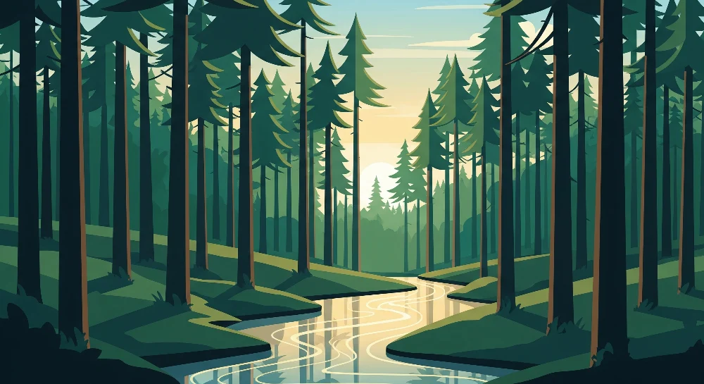 Lastenhuoneen tapetti | Lumottu metsä rauhallisen puroineen