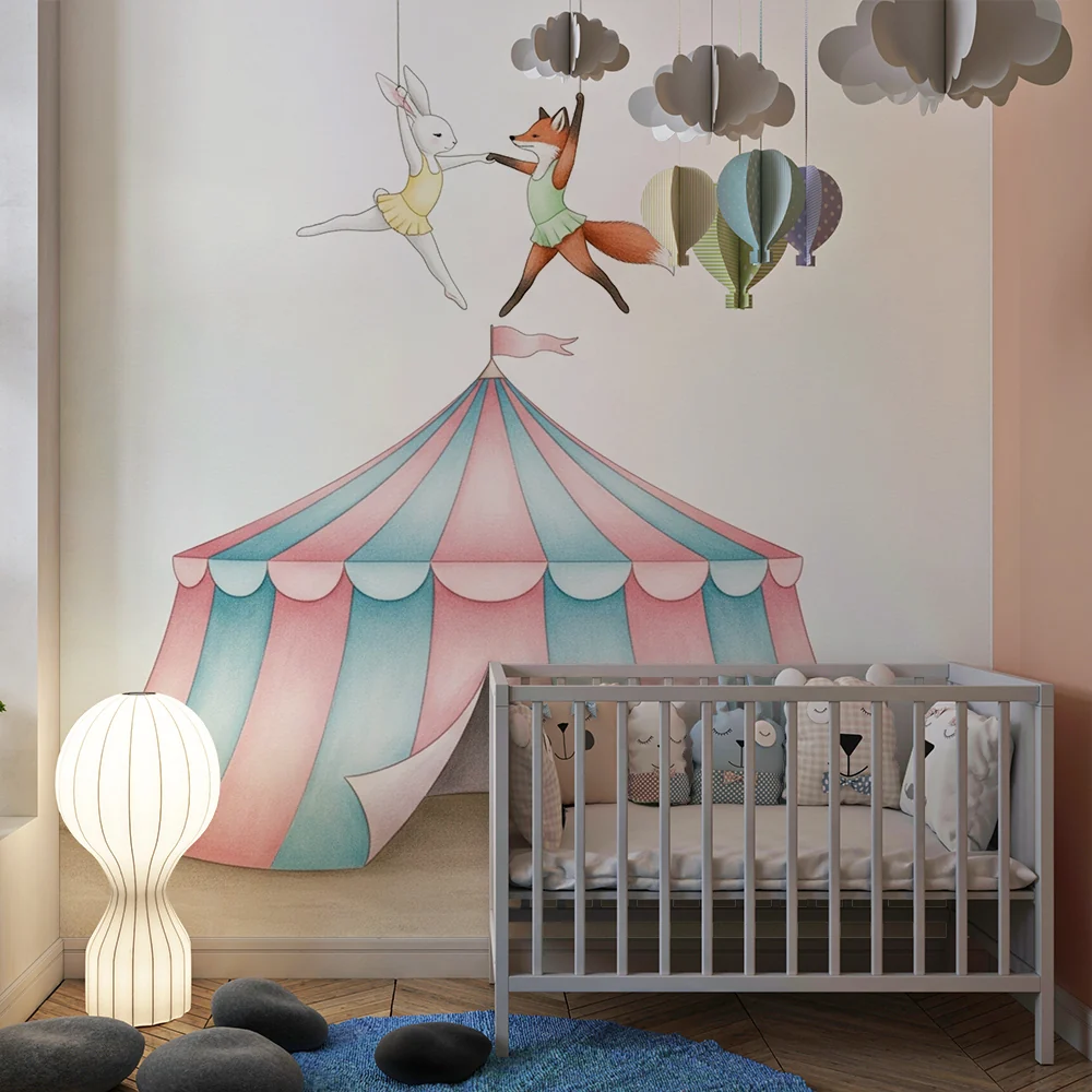 Lastenhuoneen tapetti | Lumottu sirkus akrobaatti eläimillä