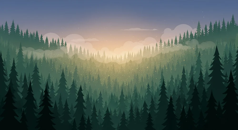 Lastenhuoneen tapetti | Lumottu sumuinen metsä auringonnousun aikaan