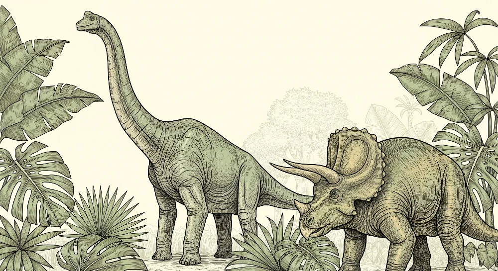 Lastenhuoneen tapetti | Majesteettinen dinosaurus ja rehevä kasvillisuus