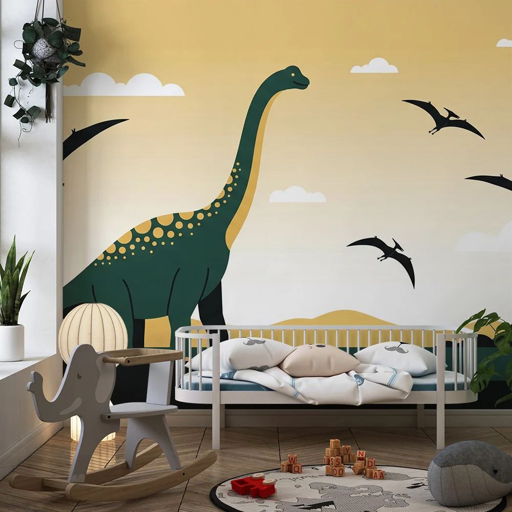 Lastenhuoneen tapetti | Majesteettinen dinosaurusten ja esihistoriallisten maisemien tapetti