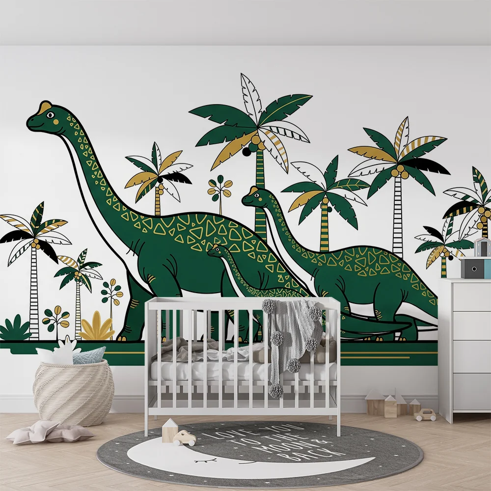 Lastenhuoneen tapetti | Majesteettiset dinosaurukset keskellä eksoottisia palmuja