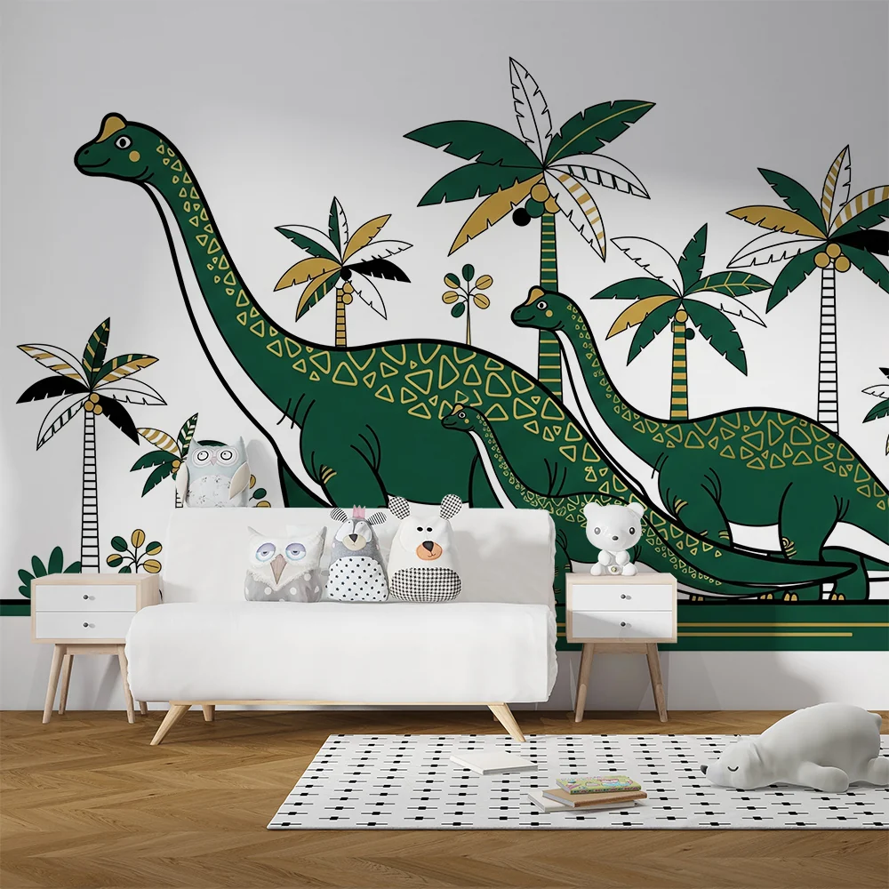 Lastenhuoneen tapetti | Majesteettiset dinosaurukset keskellä eksoottisia palmuja