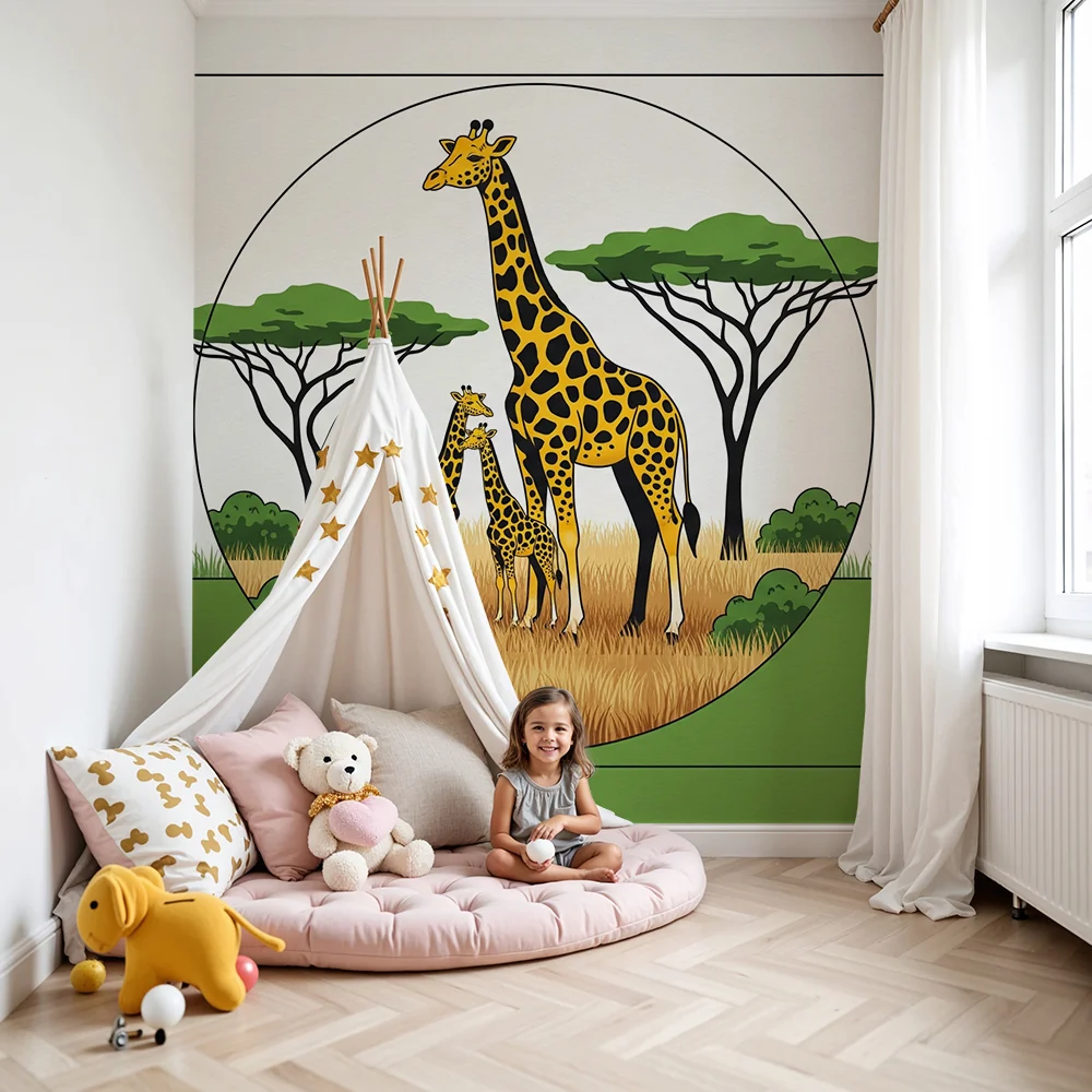 Lastenhuoneen tapetti | Majesteettiset kirahvit kultaisessa savannissa