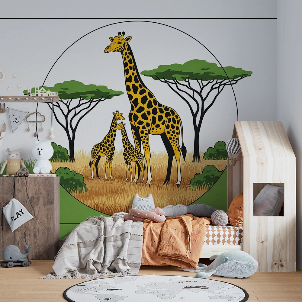 Lastenhuoneen tapetti | Majesteettiset kirahvit kultaisessa savannissa
