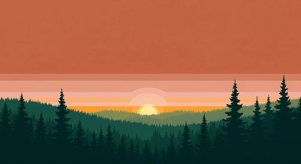 Lastenhuoneen tapetti | Metsämaisema auringonlaskun aikaan pehmeillä sävyillä