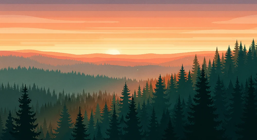 Lastenhuoneen tapetti | Metsämaisema auringonlaskussa